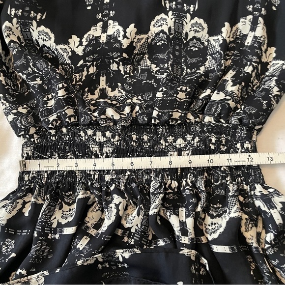 Parker Medium Black & Ivory Mini Dress ~ Smocked Waist Festive Party Cocktail - Picture 7 of 10